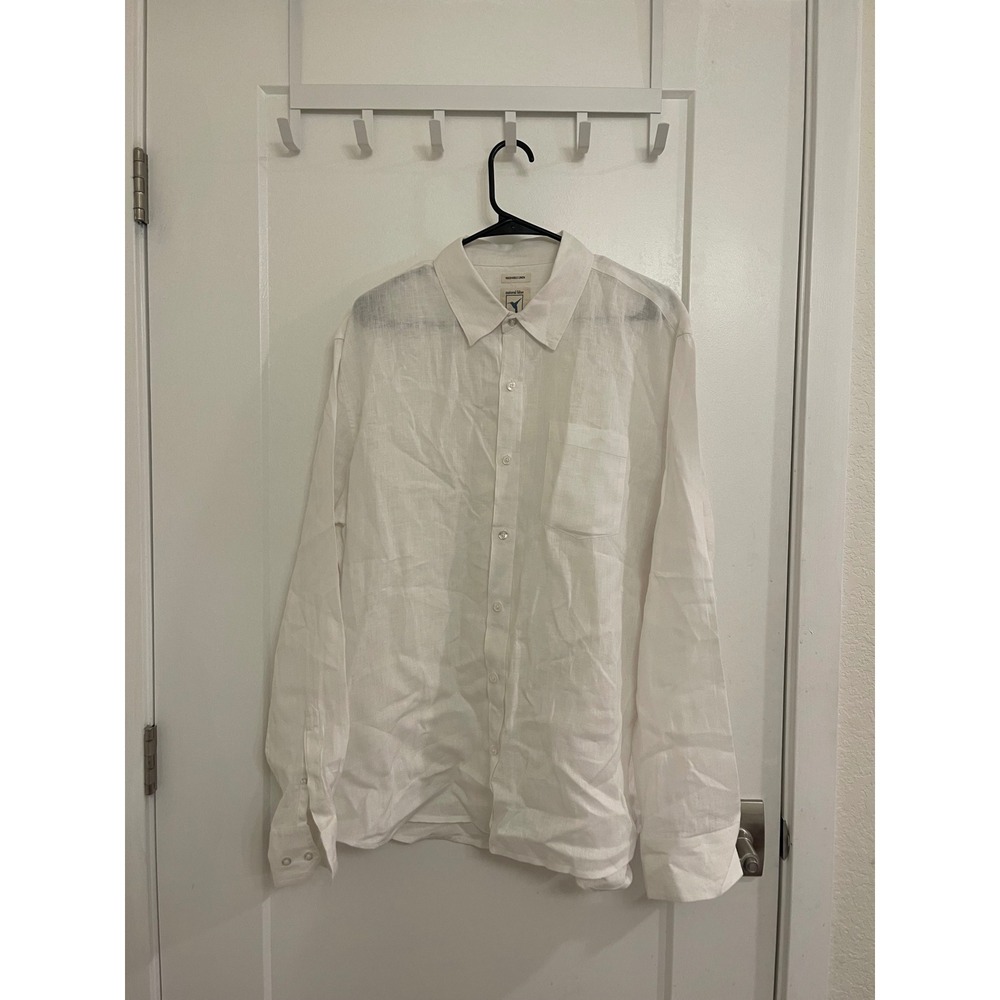 Natural Blue by Visitor White‎ Linen Button Up Shirt Luxury Breathable Summer